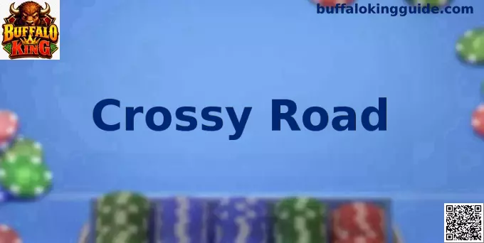 Escena de Crossy Road con camino, autos y personaje cruzando el mapa